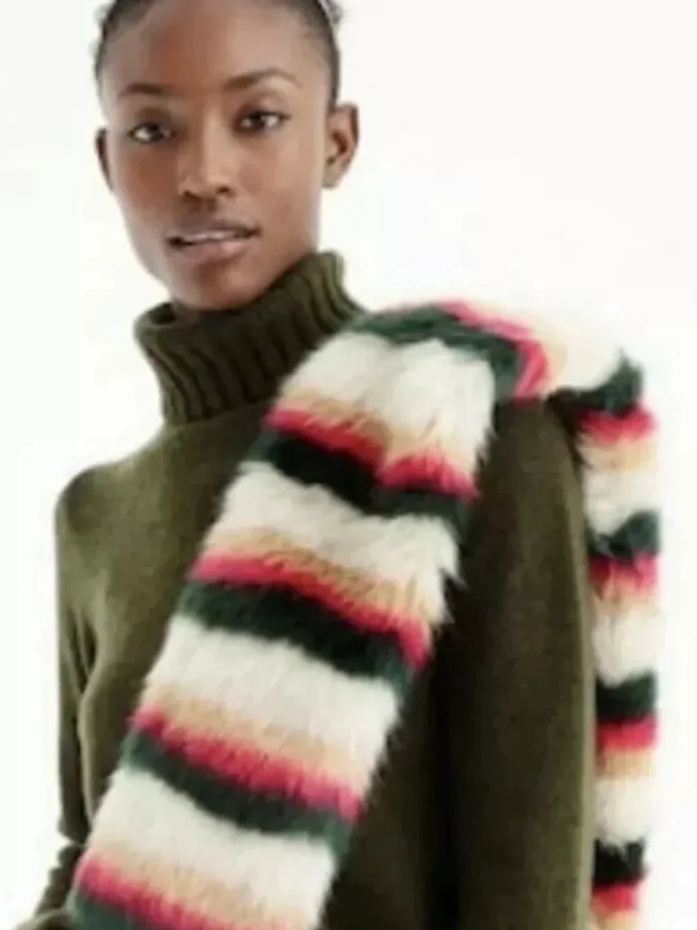 J Crew Faux Fur Stole Scarf w/ Rib-Knit Beanie w/ Multi-Colored Faux-Fur Pom-Pom